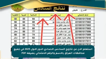 استعلم الآن عن نتائج السادس الإعدادي الدور الأول 2025 في جميع محافظات العراق بالاسم والرقم الامتحاني بصيغة PDF
